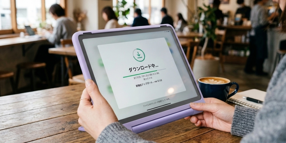 キッズタブレットでアプリをダウンロードしている